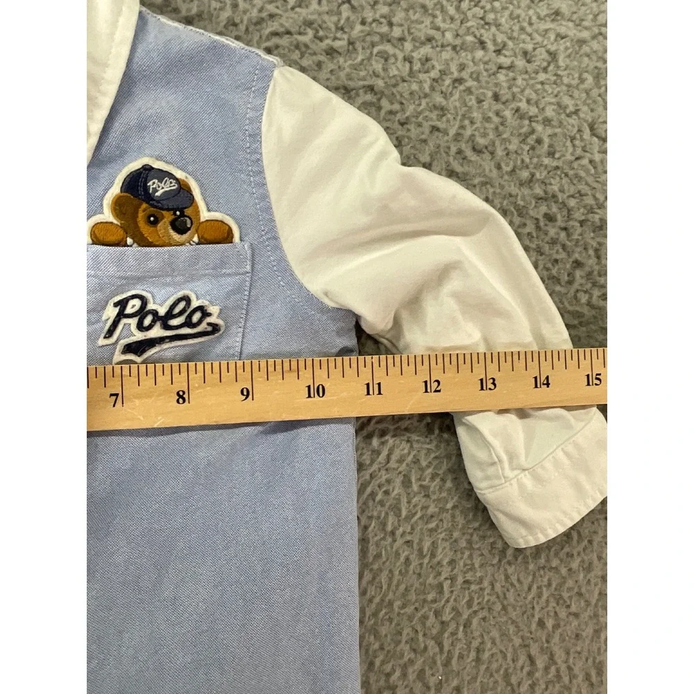 Ralph Lauren Polo Bear Coverall Kids 9M Blue Excellent Striped Lined Colorblock